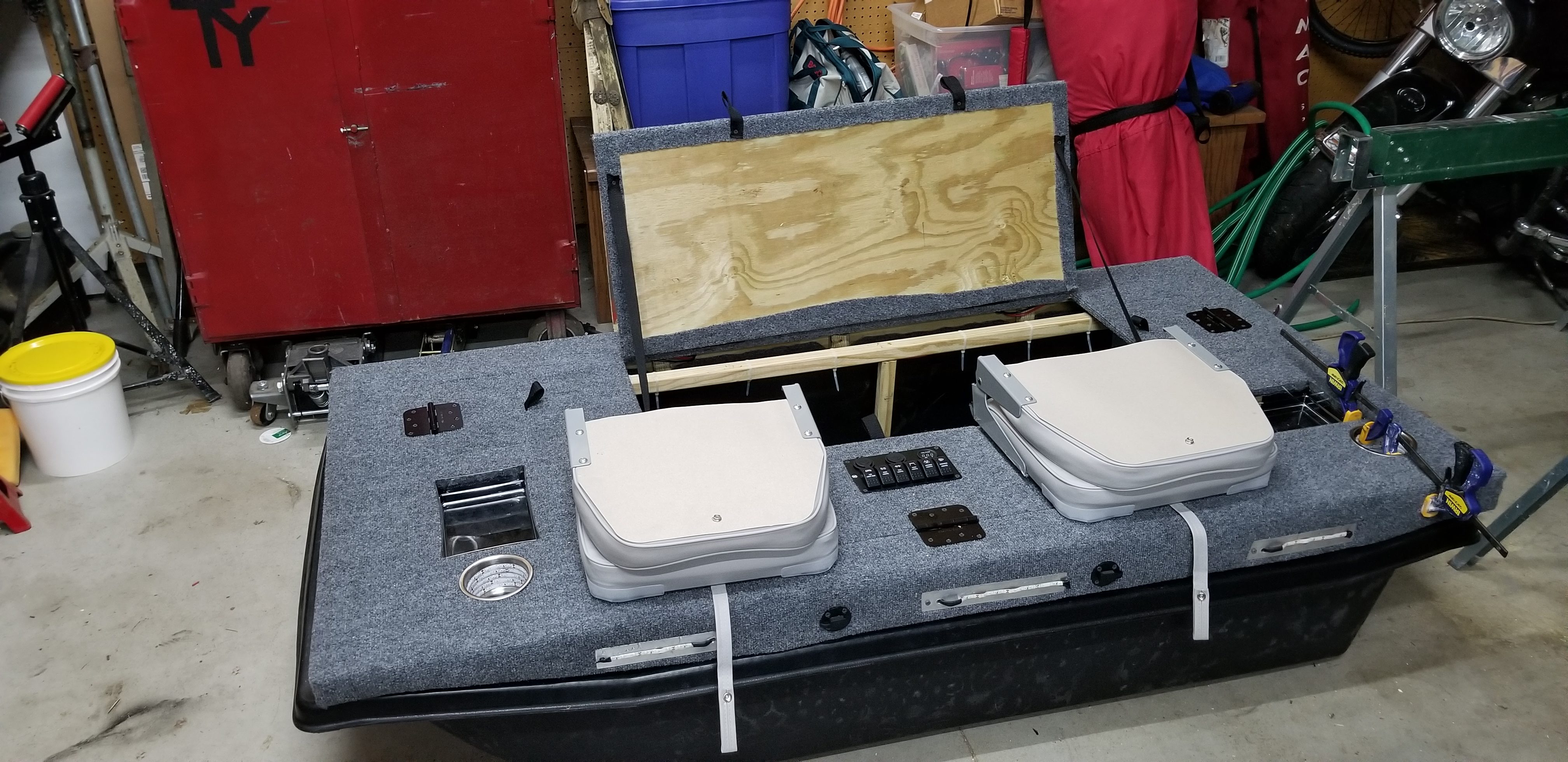 Ice fishing sled which splits apart into three sections for tent basin. -  FirstBuild